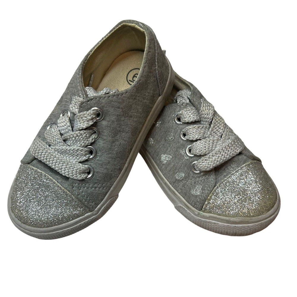 Cat & Jack Grey Sneakers with Sparkle and Hearts Size 6 Toddler